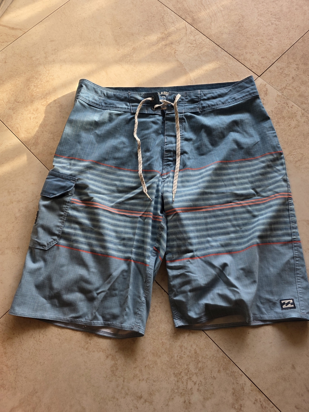 Billabong Teal Stripe Swim Boardshorts with Red Accents